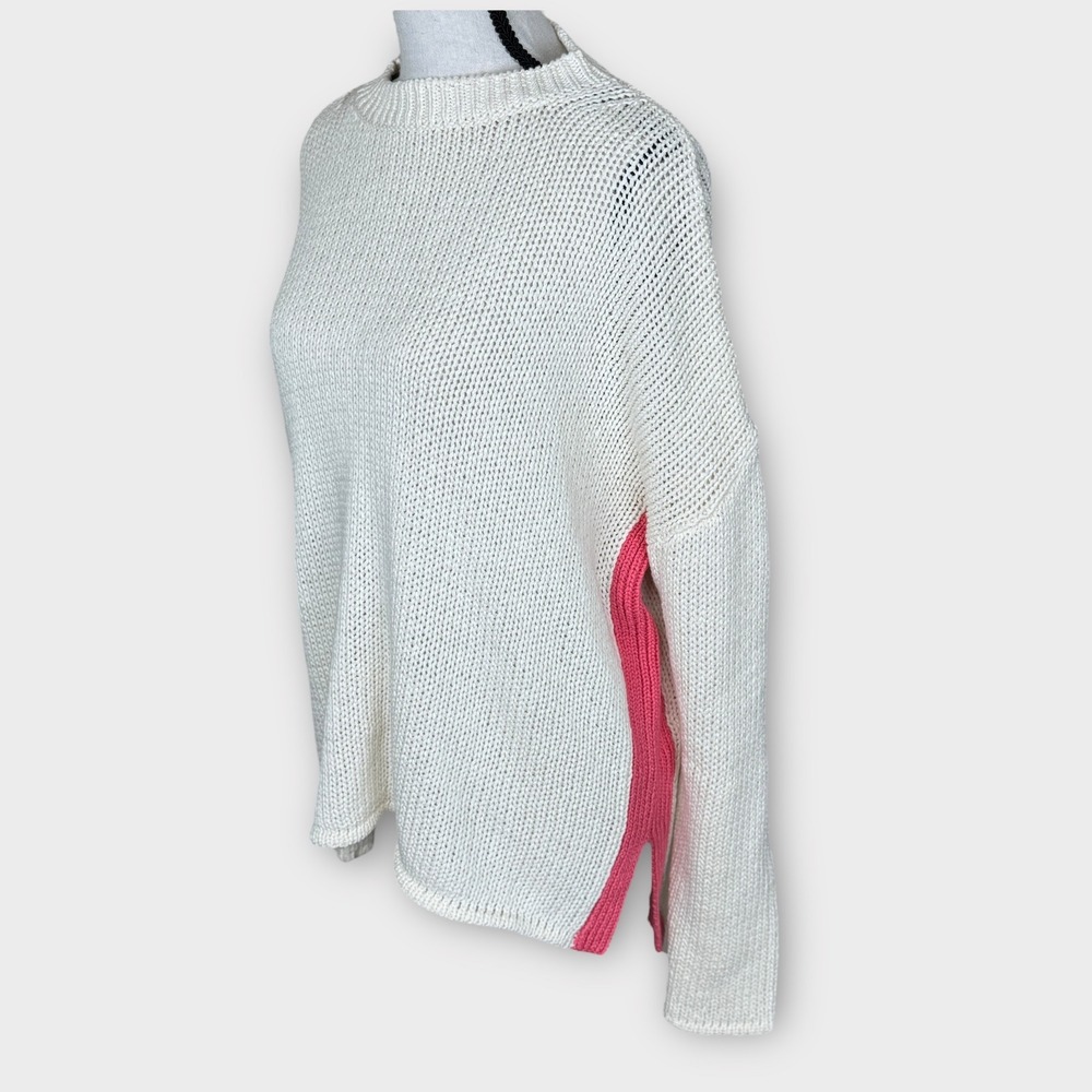 HIHO Tortola BVI Knit Sweater Small Cream‎ Pink Side Stripe Pullover Long Sleeve